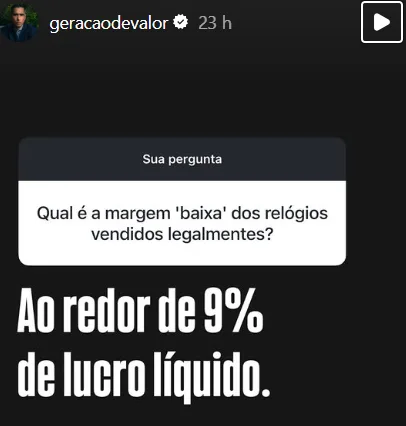 Qual é a margem 'baixa' dos relógios vendidos legalmentes?