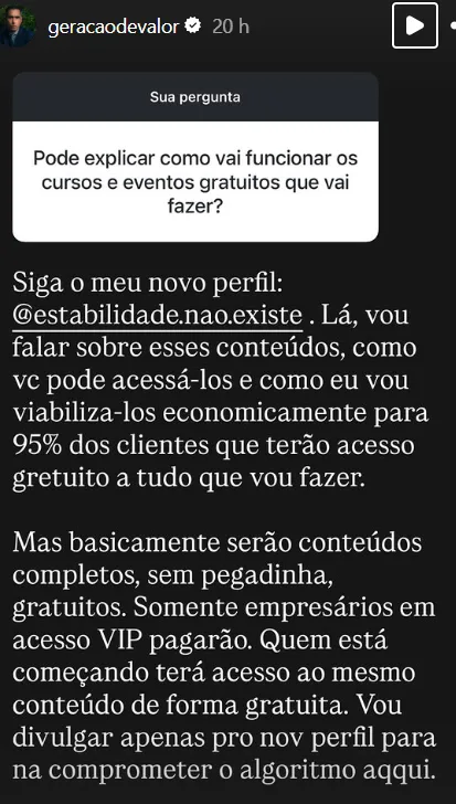 Pode explicar como vai funcionar os cursos e eventos gratuitos que vai fazer?