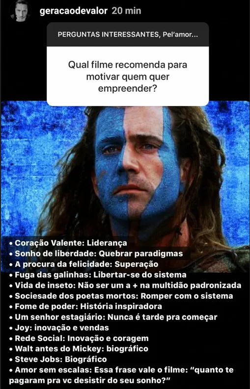 Qual filme recomenda para
motivar quem quer
empreender?