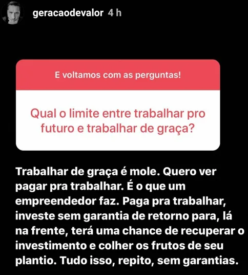 Qual o limite entre trabalhar pro
futuro e trabalhar de graga?