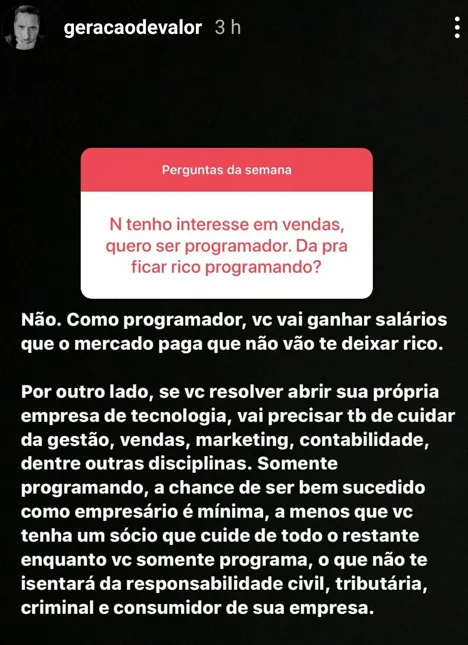 Não tenho interesse em vendas, quero ser programador. Da pra ficar rico programando?