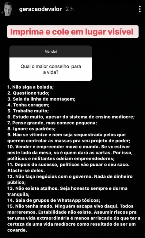 Qual o maior conselho para a vida?