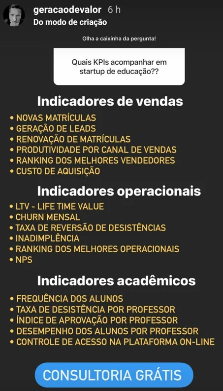 Quais KPIs acompanhar em startup de educação??