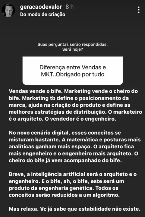 Diferença entre Vendas e MKT..Obrigado por tudo