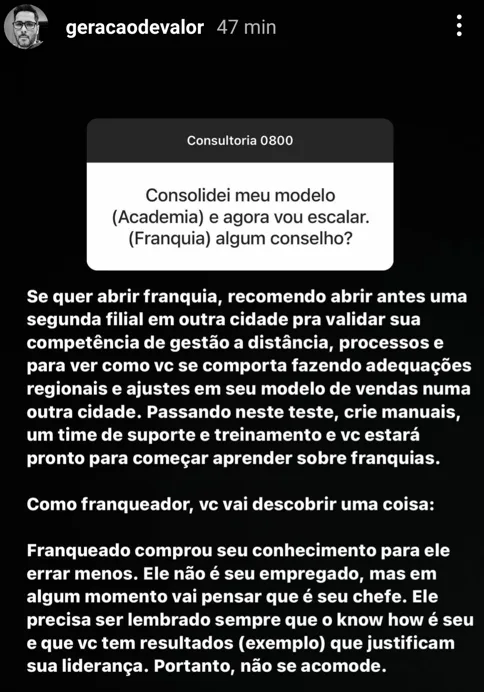 Consolidei meu modelo (Academia) e agora vou escalar. (Franquia) algum conselho?