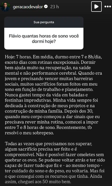Flávio quantas horas de sono você dormi hoje?