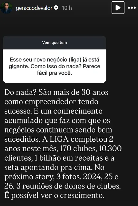 Esse seu novo negócio (liga) já está gigante. Como isso do nada? Parece fácil pra você.