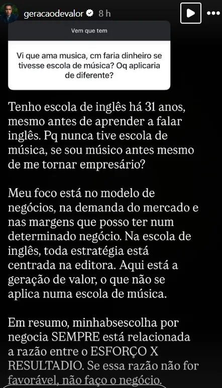 Vi que ama musica, cm faria dinheiro se tivesse escola de música? Oq aplicaria de diferente?