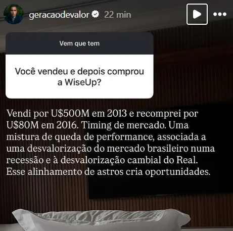Vocé vendeu e depois comprou  a WiseUp?