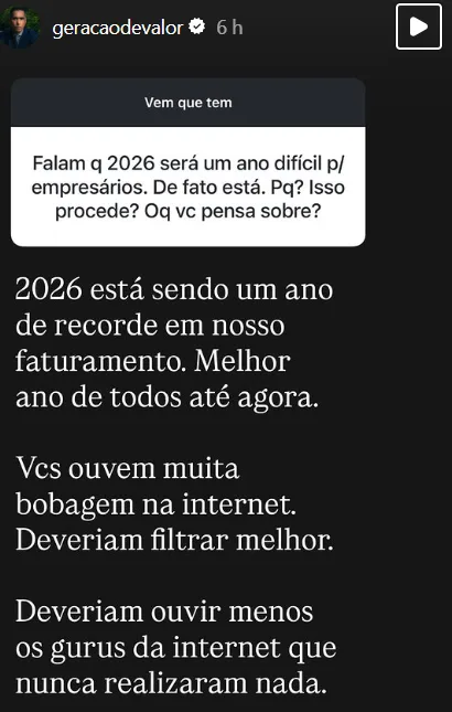 Falam q 2026 será um ano difícil p/ empresários. De fato está. Pq? Isso procede? Oq vc pensa sobre?