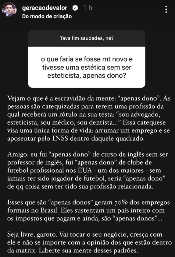 o que faria se fosse mt novo e tivesse uma estética sem ser esteticista, apenas dono?