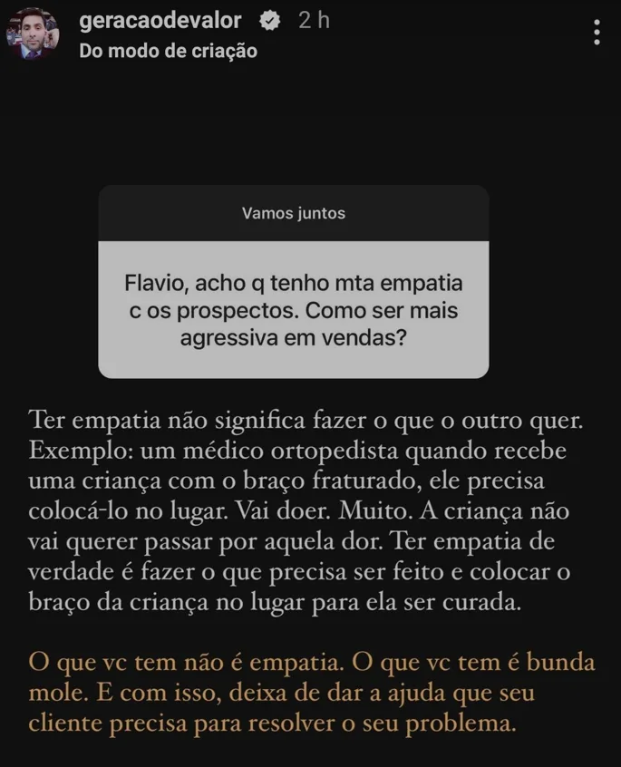 Flávio, acho q tenho mta empatia com os prospectos. Como ser mais agressiva em vendas?