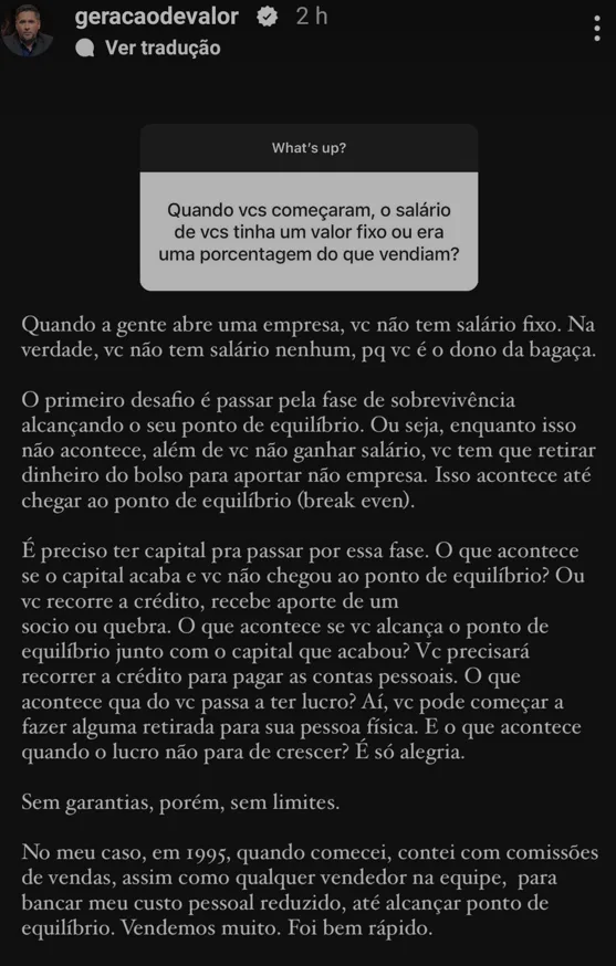 Quando vcs começaram, o salário de vcs tinha um valor fixo ou era uma porcentagem do que vendiam?