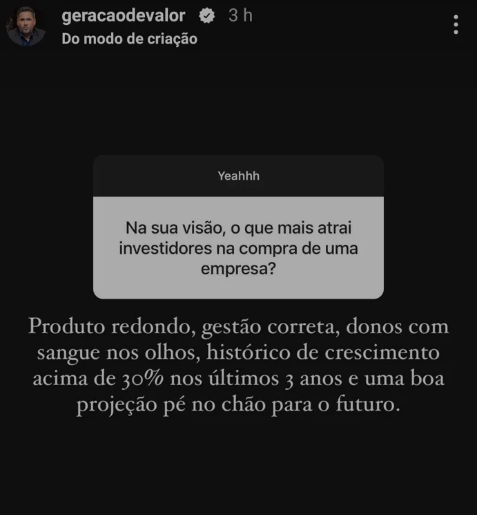 Na sua visão, o que mais atrai investidores na compra de uma empresa?