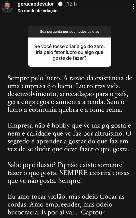 Se você fosse criar algo do zero. Iria pelo fator lucro ou algo que goste de fazer?