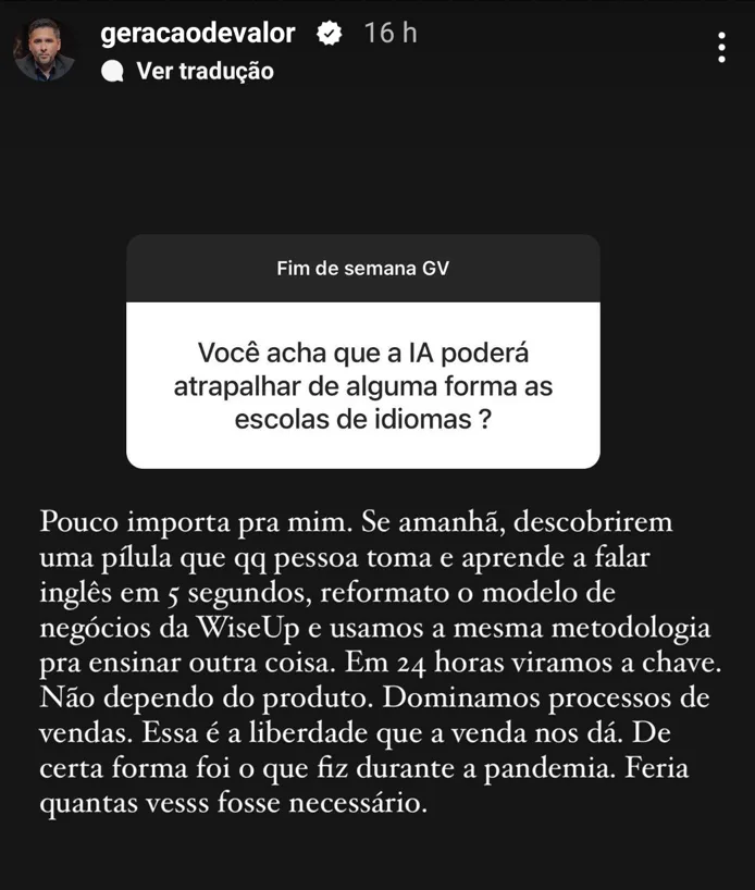 Você acha que a IA poderá atrapalhar de alguma forma as escolas de idiomas ?