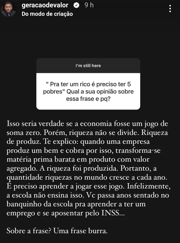 "Pra ter um rico é preciso ter 5 pobres" Qual a sua opinião sobre essa frase e pq?