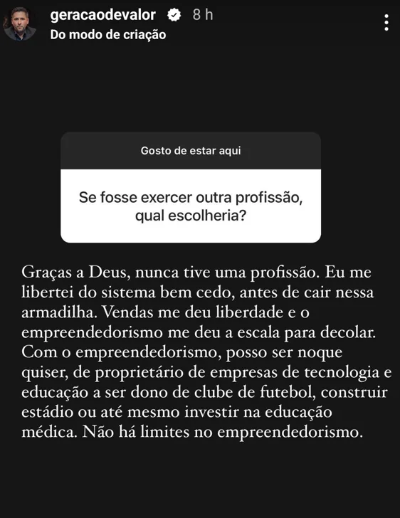 Se fosse exercer outra profissão, qual escolheria?