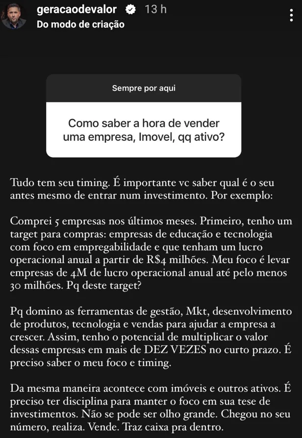 Como saber a hora de vender  uma empresa, Imovel, qq ativo?