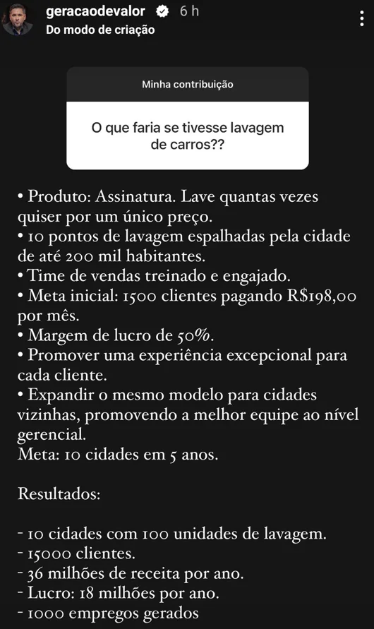 O que faria se tivesse lavagem de carros??