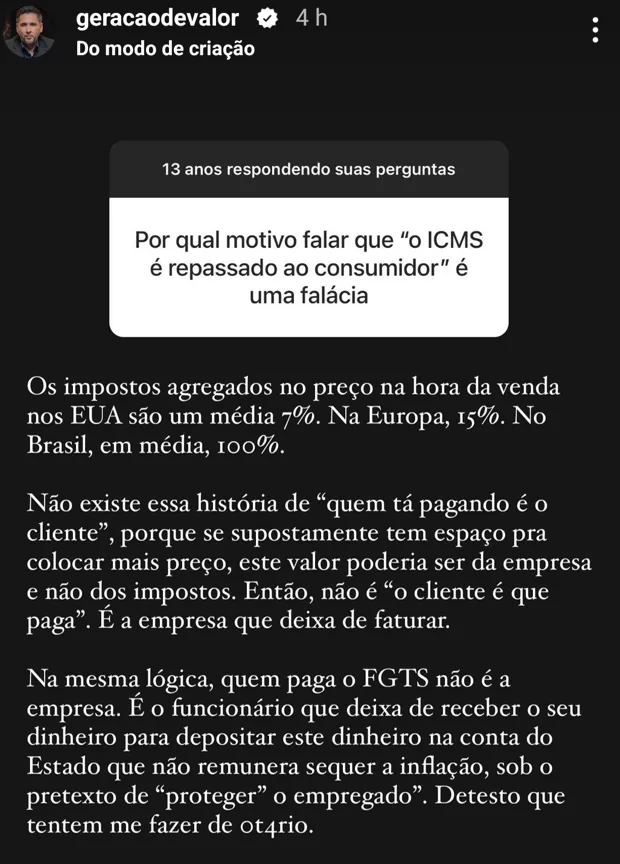 Por qual motivo falar que “o ICMS é repassado ao consumidor" é uma falácia