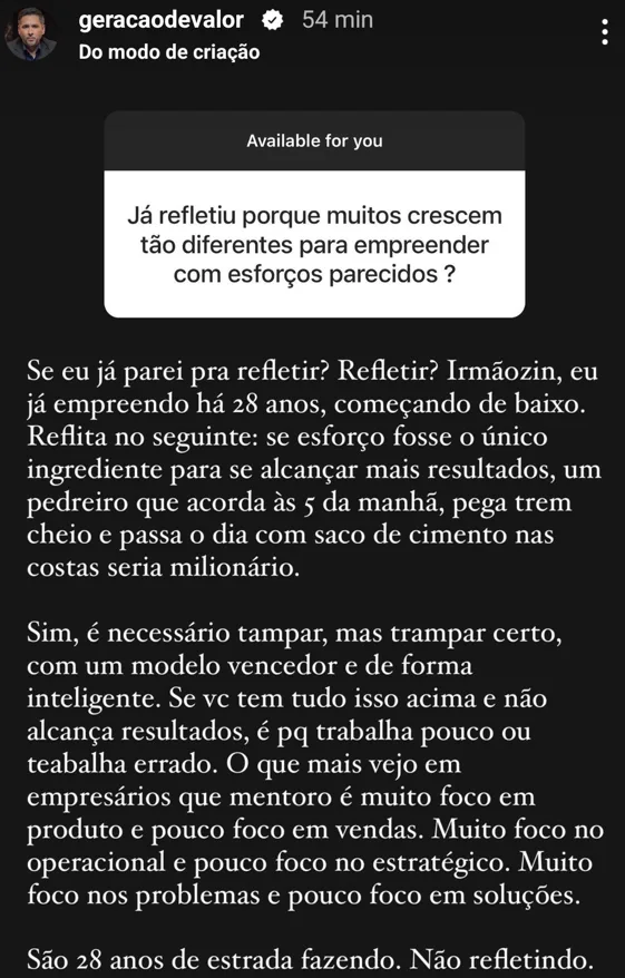Já refletiu porque muitos crescem tão diferentes para empreender com esforços parecidos ?