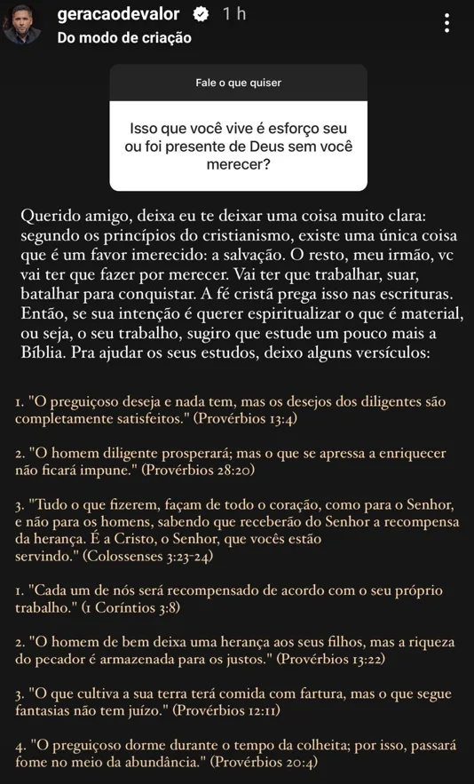 Isso que você vive é esforço seu ou foi presente de Deus sem você merecer ?