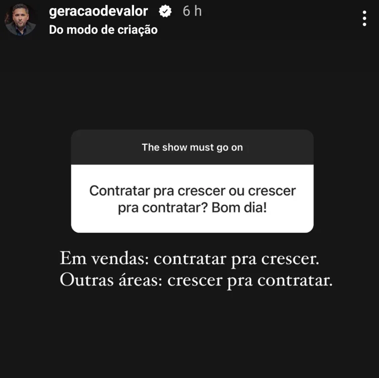 Contratar pra crescer ou crescer pra contratar? Bom dia!