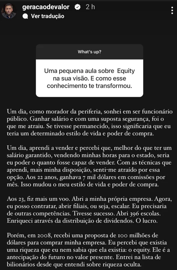 Uma pequena aula sobre Equity na sua visão. E como esse conhecimento te transformou.