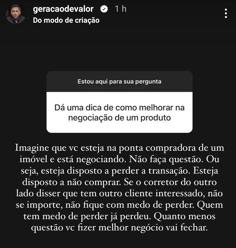 Dá uma dica de como melhorar na negociação de um produto