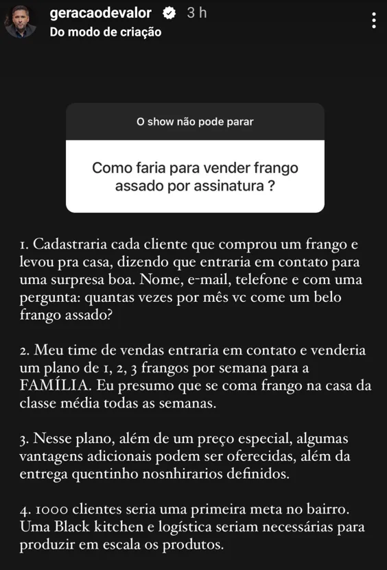 Como faria para vender frango assado por assinatura ?
