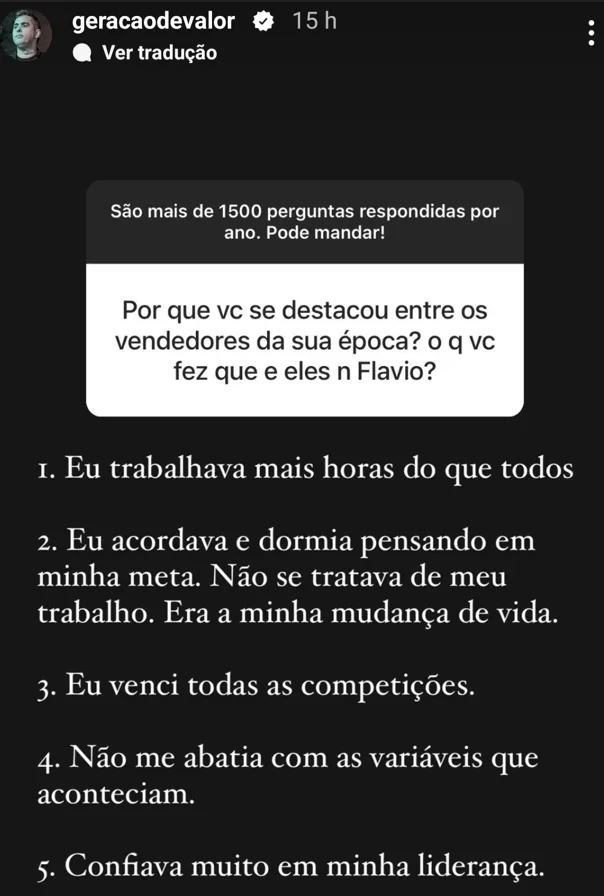 Por que vc se destacou entre os vendedores da sua época? o q vc fez que e eles n Flavio?