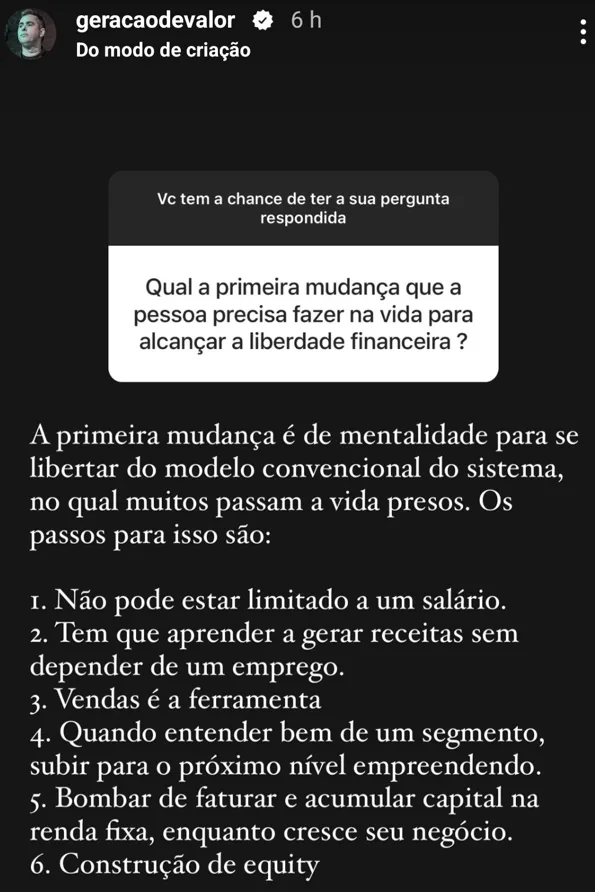 Qual a primeira mudança que a pessoa precisa fazer na vida para alcançar a liberdade financeira ?