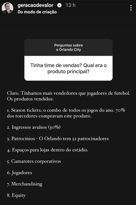 Orlando City Tinha time de vendas? Qual era o produto principal?
