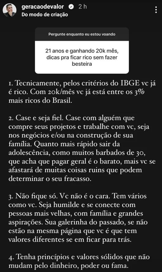 21 anos e ganhando 20k mês, dicas pra ficar rico sem fazer besteira
