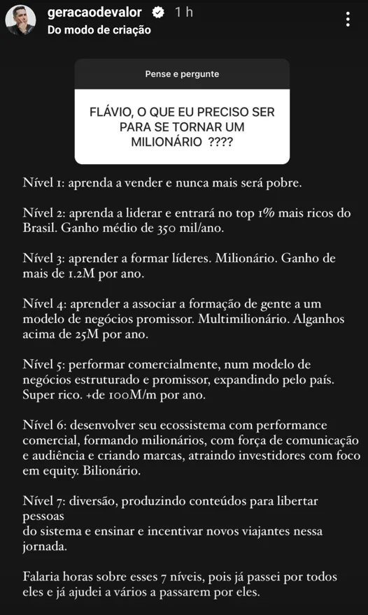 Flávio, o quer eu preciso ser para se tornar um milionário ????