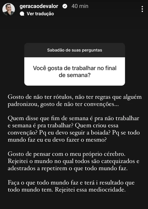 Você gosta de trabalhar no final de semana?