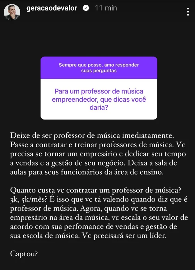 Para um professor de música empreendedor, que dicas você daria ?