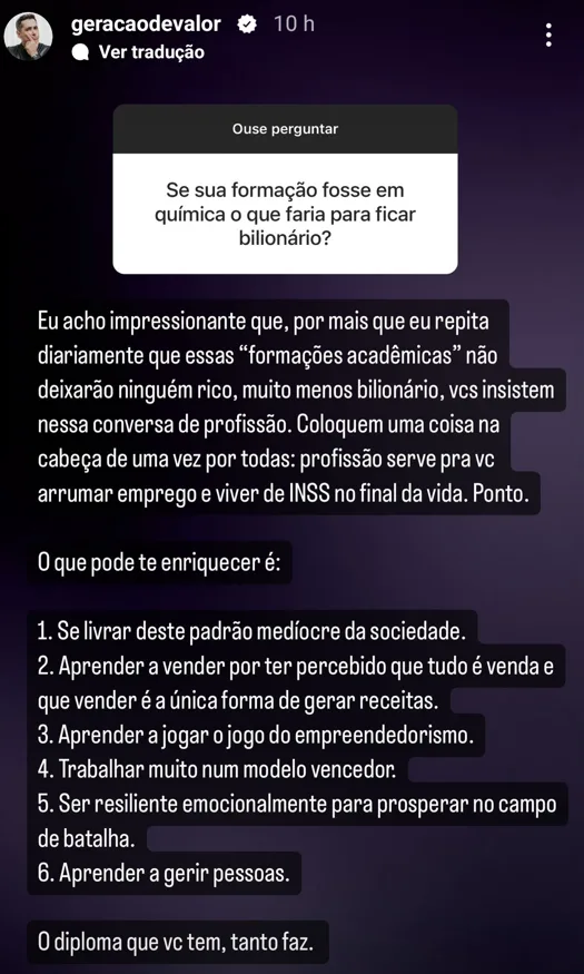 Se sua formação fosse em química o que faria para ficar bilionário?