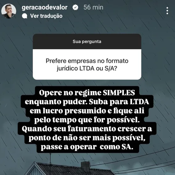 Prefere empresas no formato jurídico LTDA ou S/A?