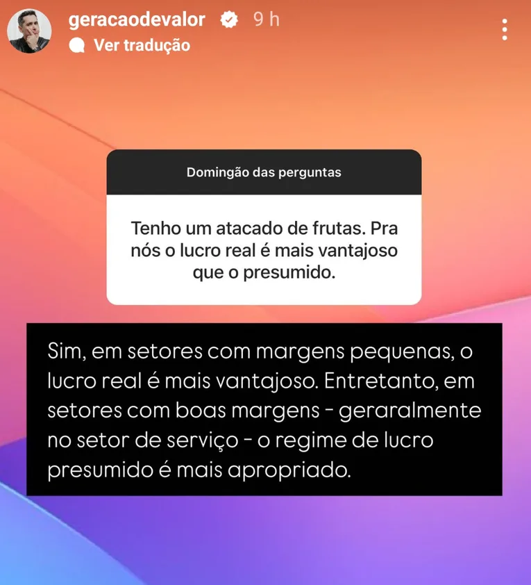 Tenho um atacado de frutas. Pra nós o lucro real é mais vantajoso que o presumido.