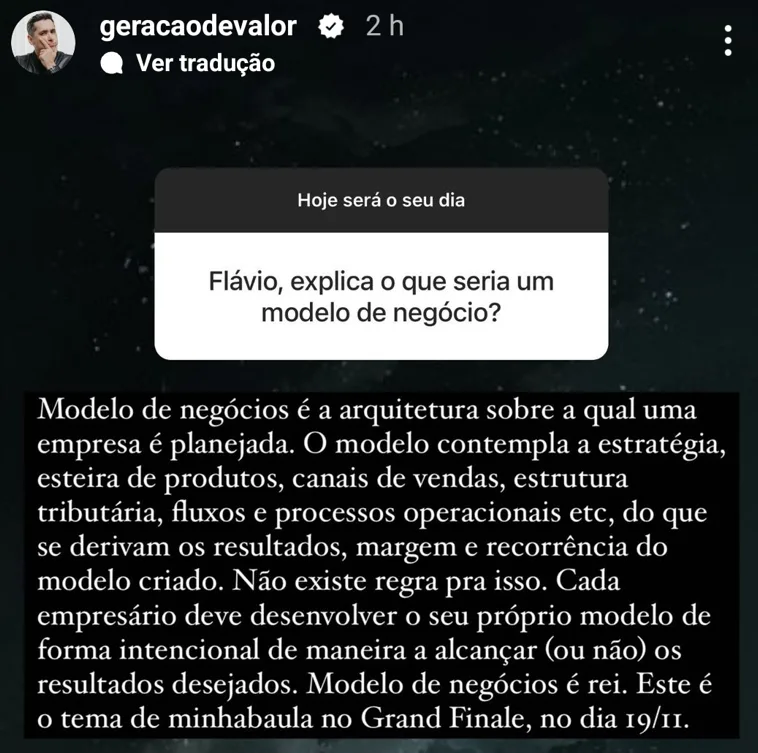 Flávio, explica o que seria um modelo de negócios?