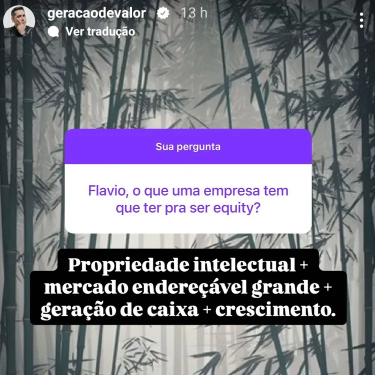 Flávio, o que uma empresa tem que ter pra ser equity?