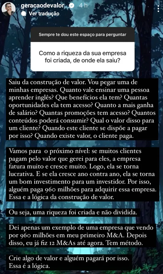 Como a riqueza da sua empresa foi criada, de onde ela saiu?