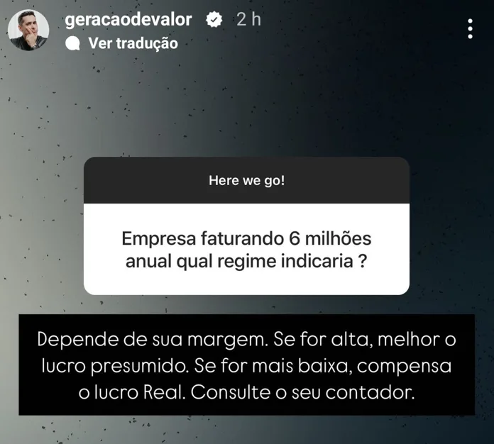 Empresa faturando 6 milhões anual qual regime indicaria ?