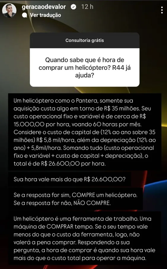 Quando sabe que é hora de comprar um helicóptero? R44 ja ajuda?