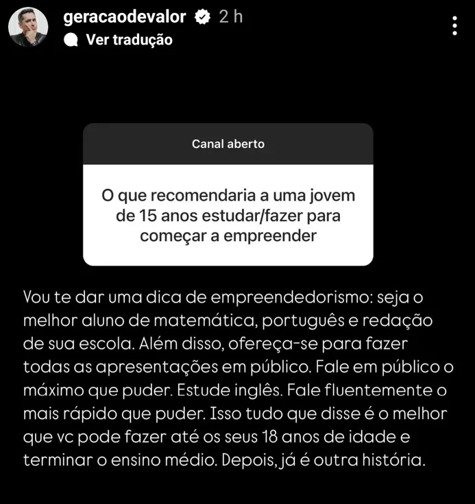 O que recomendaria a uma jovem de 15 anos estudar/fazer para começar a empreender