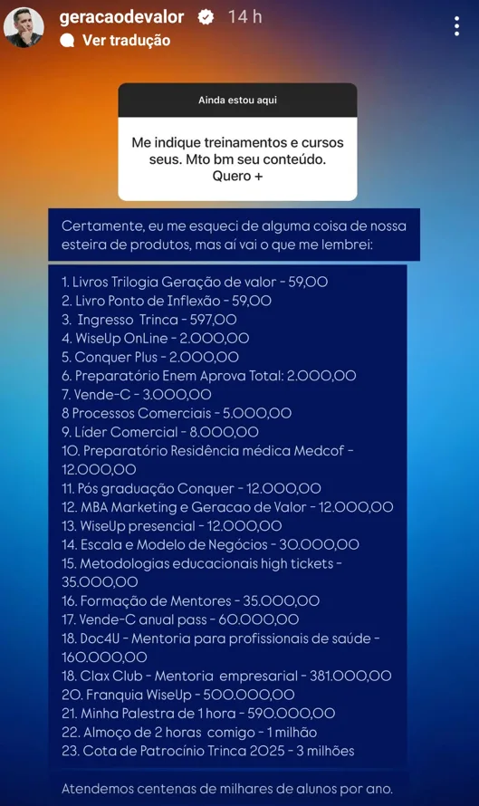 Me indique treinamentos e cursos seus. Mto bm seu conteúdo. Quero +