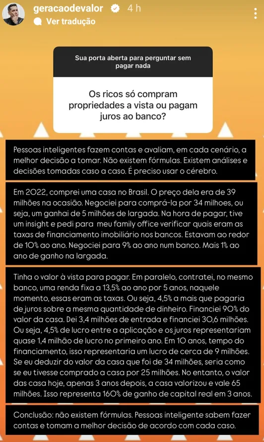 Os ricos só compram propriedades a vista ou pagam juros ao banco?
