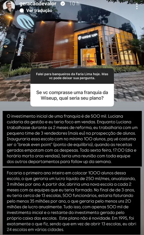 Se vc comprasse uma franquia da Wiseup, qual seria seu plano?